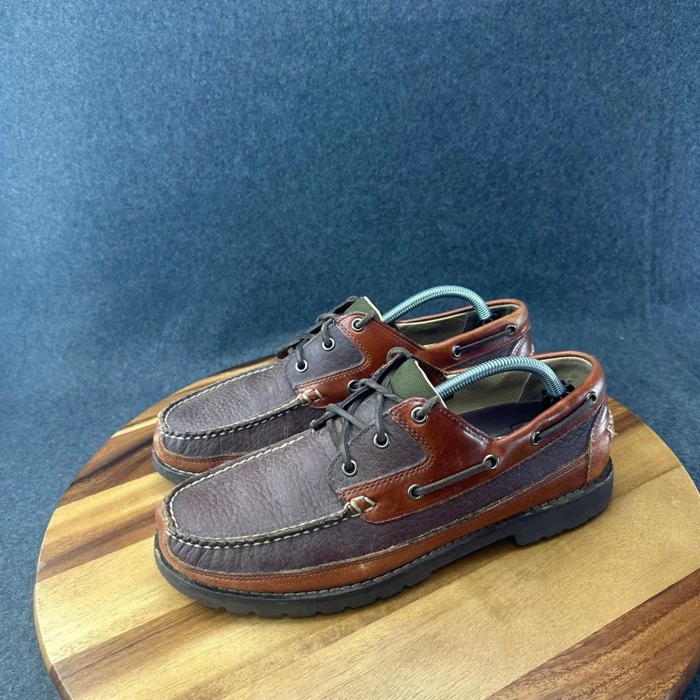 LL Bean Allagash Boat Shoes 244472 Comfort Brown Leather Mens Size 10.5D